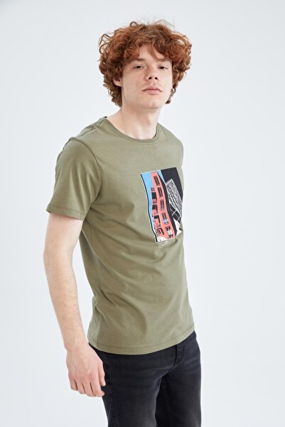 DeFacto Slim Fit Crew λαιμόκοψη με κοντό μανίκι, βαμβακερό χτενισμένο μπλουζάκι