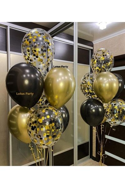 LOTUS PARTY 10 Pieces - Pastel Black - Chrome Gold - Transparent Balloon Chain Set