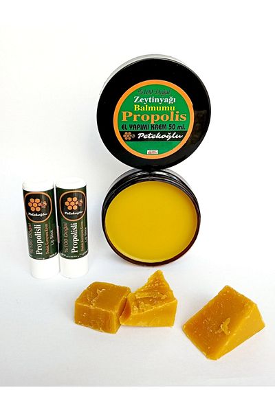 Petekoğlu Propolis Beeswax Olive Oil Cream 50ml + Natural Lip Balm with Propolis and Honey - 2 Pcs