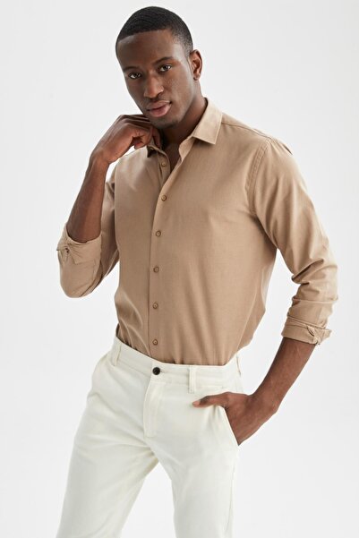 DeFacto Модерна риза с поло яка и дълъг ръкав от 100% памук