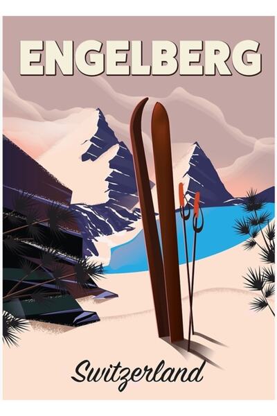 Universal Engelberg Ελβετία Αφίσα ταξιδιού για σκι Ζωγραφική σε ξύλινη αφίσα ...