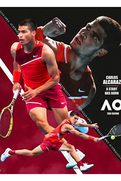 Universal Carlos Alcaraz 2022 Avustralya Open Edıtıon Tablo Ahşap Poster Deko...