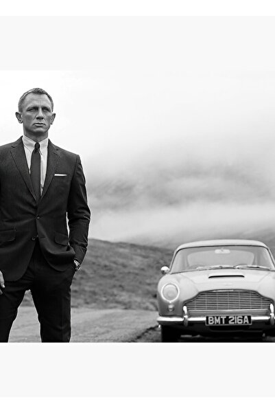 Universal Daniel Craig, Alb-negru, Poster decorativ din lemn pictat în stil v...