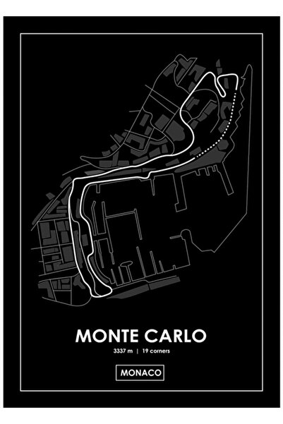 Universal Monte Carlo - Monaco Runway Map White Painting Wooden Poster Decora...
