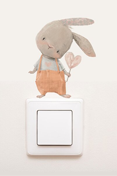 ModernSanatDükkanı Orange Rabbit Decorative Socket - Sticker with Overalls