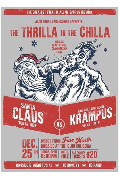 Universal Άγιος Βασίλης εναντίον του Κράμπους: Διακοσμητική ξύλινη αφίσα τέχν...