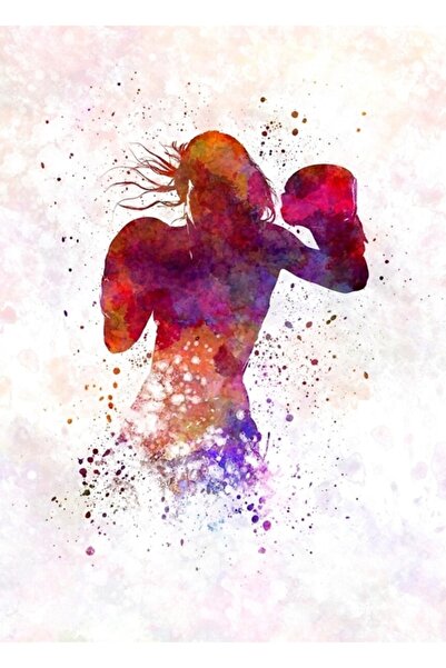 Universal Γυναικεία ξύλινη αφίσα διακοσμητική με σιλουέτα πυγμάχου, κικ μπόξ,...