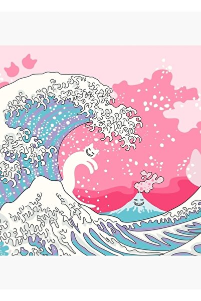 Universal Ψυχεδελική ζωγραφική σε ξύλινη αφίσα με γάτα σερφέρ Κουναγκάουα, δι...