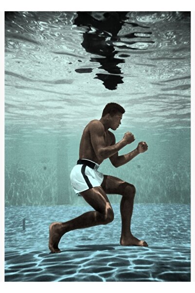 Universal Muhammed Ali Su Altında Boks Tablo Ahşap Poster Dekoratif