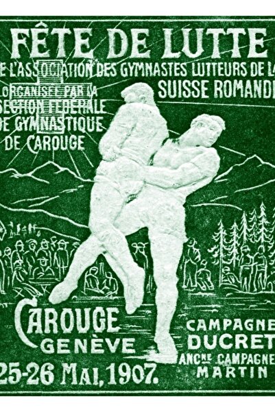 Universal 1907 Ελβετικός Διαγωνισμός Πάλης Εικονογράφηση Ξύλινη Διακοσμητική ...