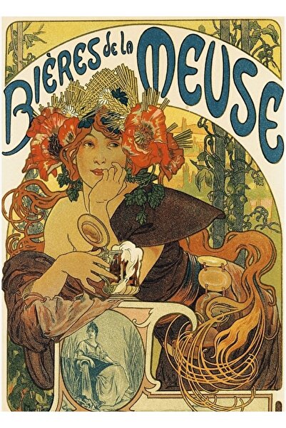 Universal Μούχα. Αλφόνς Μούχα, Μπύρες της Μεζ, 1896, Αφίσα Αρ Νουβό. Διακοσμη...