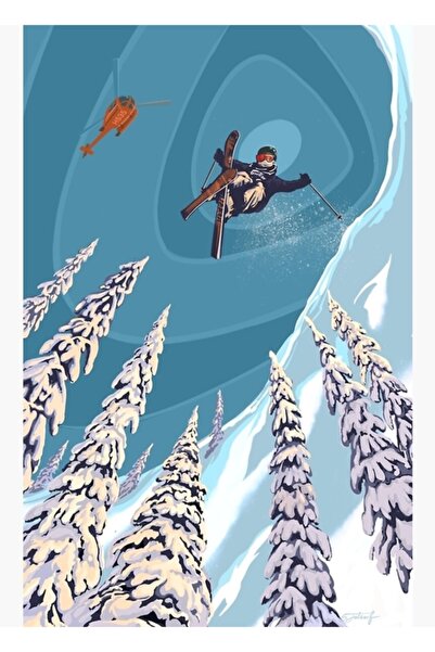 Universal Poster retro cu elicopter de schi și elicopter pentru schi, tablou ...