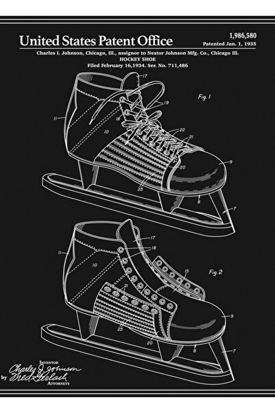 Universal Патент за хокейни кънки - Черен дървен декоративен плакат