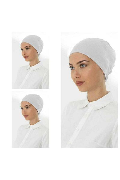 Shalista 3-Piece White Plain Combed Cotton Bonnet