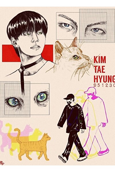 Universal Taehyung X Kediler Tablo Ξύλινη Διακοσμητική Αφίσα Κωδικός2930