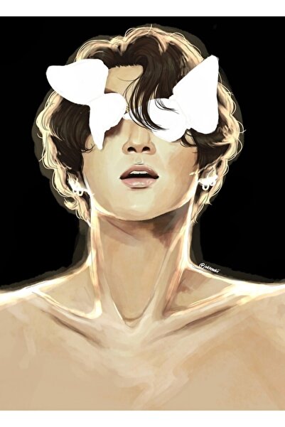 Universal Ζωγραφική έργα τέχνης Jungkook Kelebek, Ξύλινη αφίσα, Διακοσμητικός...