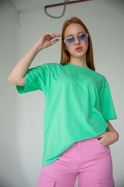 Bases Πράσινο 100% βαμβακερό πλεκτό μπλουζάκι Boyfriend Oversize