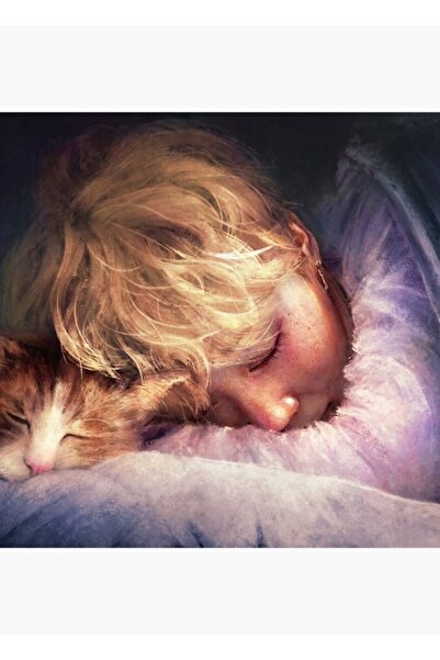 Universal Poster decorativ din lemn cu copil și pisică Cod4224