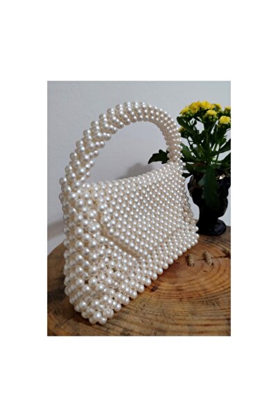 ABB Geantă cu mărgele de perle albe