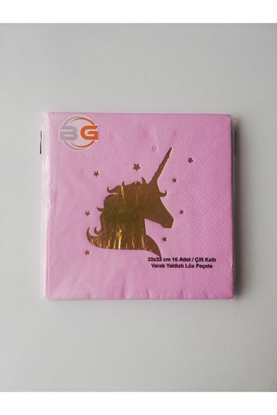 UĞUR BÖCEĞİ PARTY Pink Gold Unicorn Gilding Printed Napkin