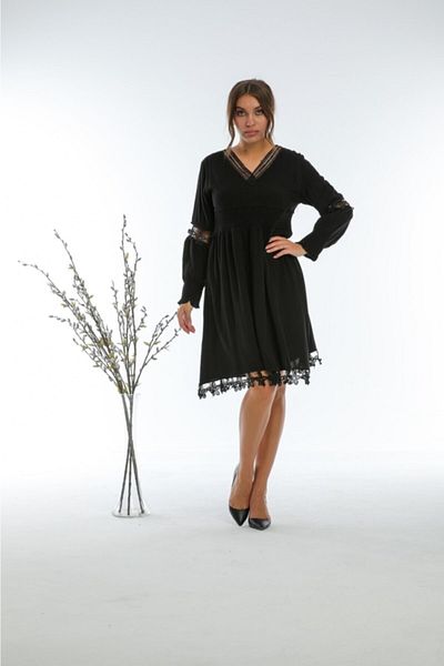 NKTCOLLECTİON Rochie din țesătură de viscoză cu mâneci și fustă neagră de damă Nkt-apple-viscose