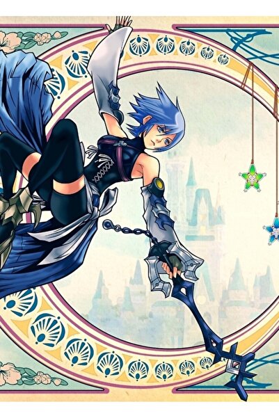 Universal Ξύλινη διακοσμητική αφίσα με γυναικείο πίνακα ζωγραφικής με σπαθί μπλε