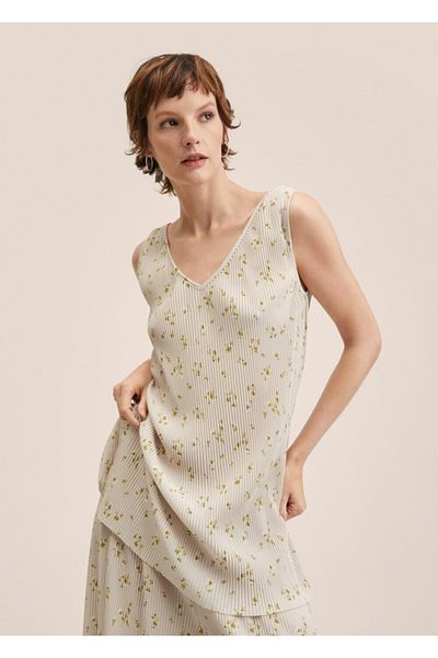 MANGO Woman Floral Pleated Top