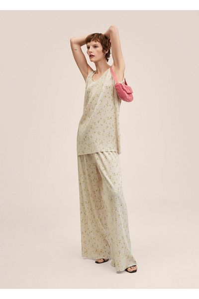 MANGO Woman Floral Pleated Top