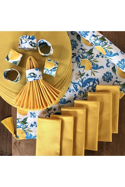 desen izmir American Serve, Lemon Flower 6 Plates, 6 Napkins, 6 Napkin Rings and Runner Tk4