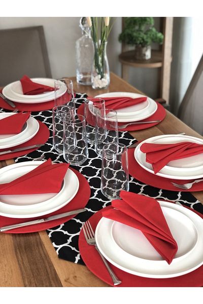 desen izmir American Serve, Black Moroccon 6 Supla, 6 Napkin And Runner