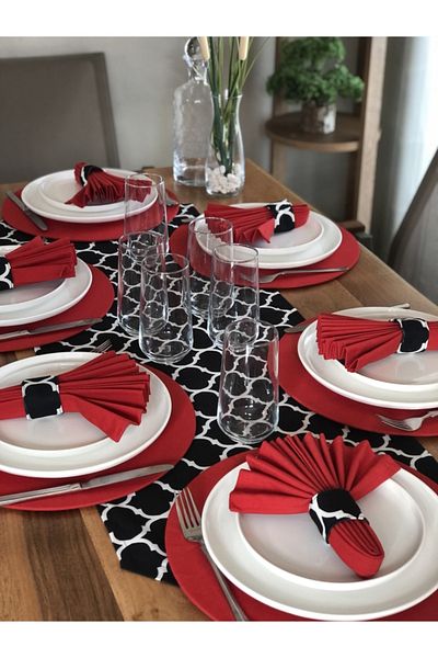 desen izmir American Serve, Black Moroccon 6 Supla, 6 Napkin, 6 Napkin Ring And Runner Tk4