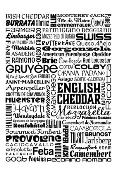 Universal Colaj cu cuvinte din brânză (fonturi negre) Poster decorativ din lemn