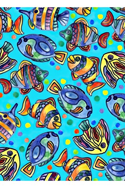 Universal Цветна абстрактна картина с риби, дървен декоративен плакат