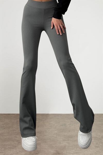 Swana Ženske antracit lepršave helanke Rebrasto Ekstra Visok struk Oblikuje f...