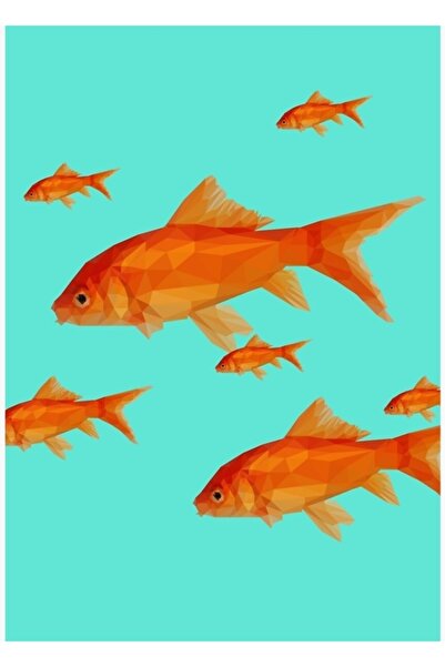 Universal Poster decorativ din lemn cu tablou cu pești auriu, Low Poly