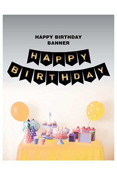 UĞUR BÖCEĞİ PARTY Μπάνερ με χρυσή γραφή σε μαύρο χρώμα για την ημέρα της γενε...
