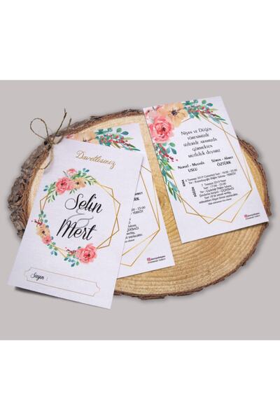 AnadoluMatbaacılık Baskı Dahil 100 Adet Çiftli Nişan Düğün Davetiyesi