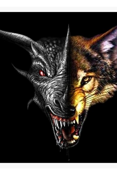 Universal Poster decorativ din lemn cu dragon și lup