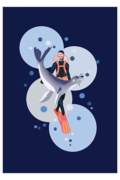 Universal Poster decorativ din lemn cu un diver lângă un sigilar