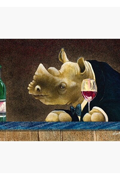 Universal Έργα τέχνης Will Bullas Κρασινό χιούμορ Ζώα Ρινόκερος Ζωγραφική Ξύλ...