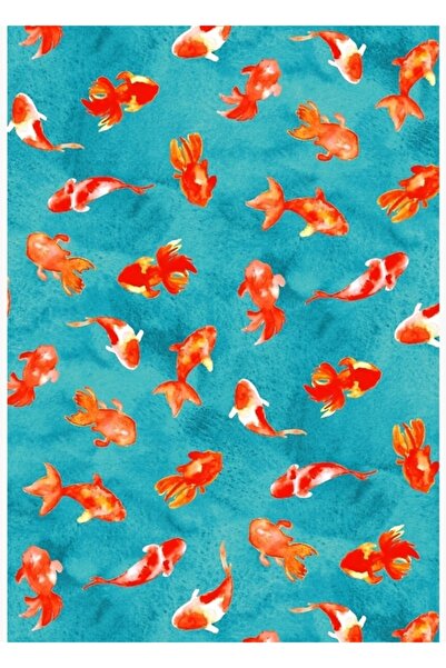 Universal Pictură în acuarelă cu peștișori aurii, poster decorativ din lemn