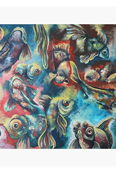 Universal Poster decorativ din lemn cu pictură cu pești aurii