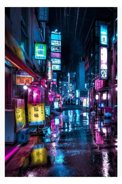 Universal Νέο Τόκιο Σάιμπερπανκ Αισθήσεις Κάθετη Ξύλινη Αφίσα Διακοσμητική