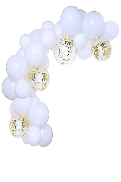 Parti dolabı Matte White Balloon Chain Set 40 White Balloons + 5 Transparent Balloons with Gold Confetti and Chain Apparatus