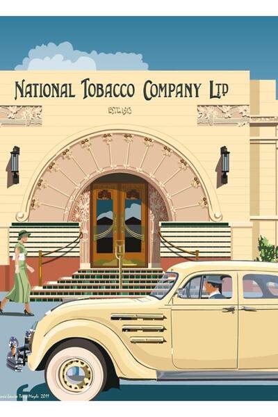 Universal Chrysler Airflow Art Deco Napier Tobacco Building Painting Poster d...