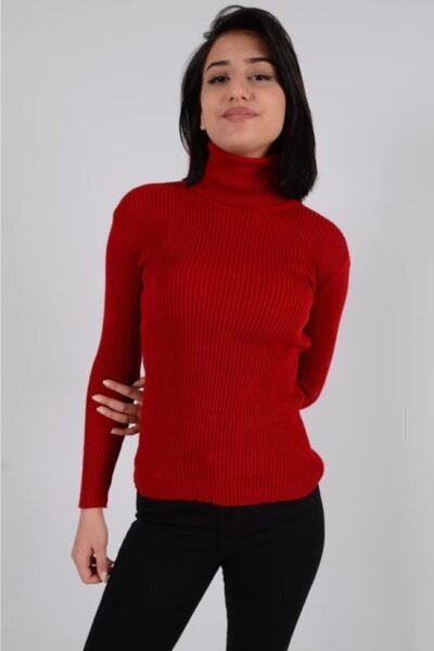 Nacar Kadın Boğazlı Standart Beden Fitilli Düz Renk Triko Likralı Kazak