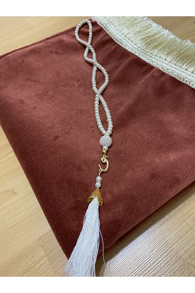 AYHANHOME هدية المهر المخملية الفاخرة المنسوجة سجادة الصلاة مهدب حبات الصلاة اللؤلؤ