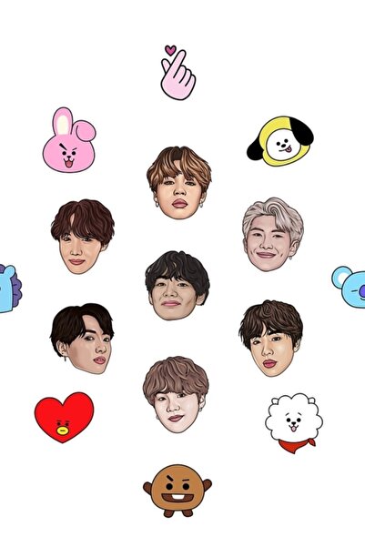 Universal Χαριτωμένο Bts Bt21 Ξύλινη Αφίσα Ζωγραφικής Διακοσμητική Κωδικός3461