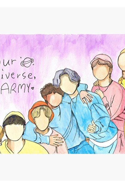 Universal Bts Ot7 Ακουαρέλα Ζωγραφική Ξύλινη Αφίσα Διακοσμητική Κωδικός2179