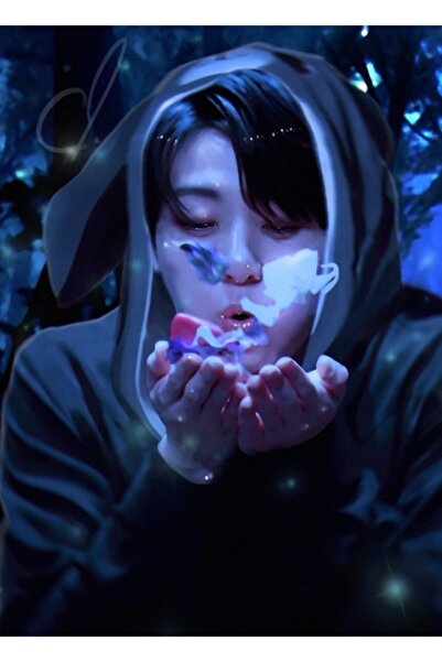 Universal Neverland Bunny - Poster decorativ din lemn cu Jungkook din BTS, Co...